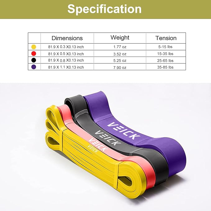 VEICK Resistance Bands for Working Out, Exercise Bands, Workout Bands, Pull Up Assistance Bands, Long Heavy Stretch Bands Set for Men and Women, Power Weight Gym at Home Fitness Equipment - Bloomnest