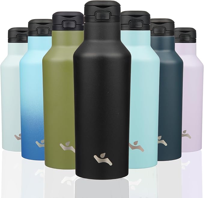 Insulated Water Bottle with Straw,17 OZ Double Wall Vacuum Stainless Steel Water Flask with 2 Lids,Black - Bloomnest