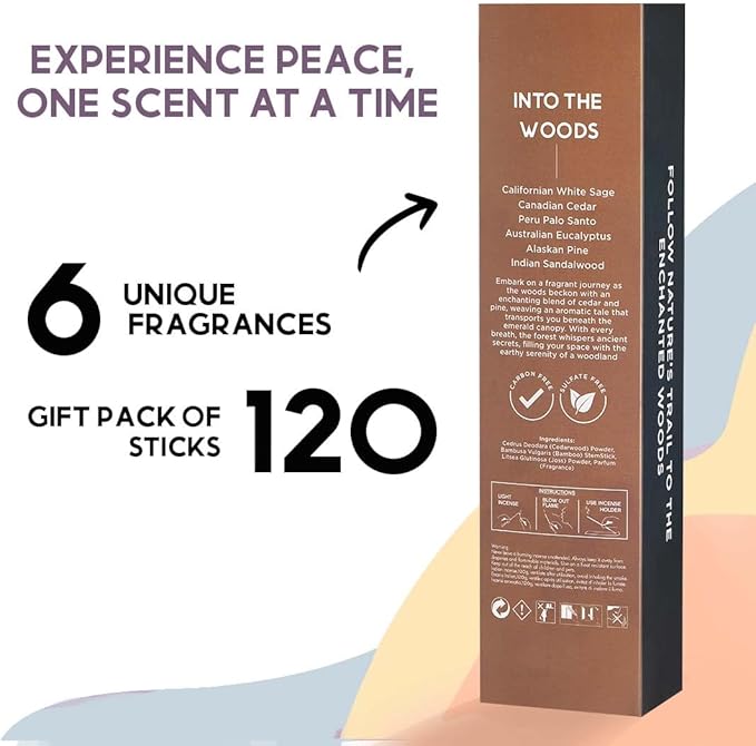 Folkulture Incense Sticks | Set of 6 (120) Insence-Sticks with 45 Mins Burn Time | Non Toxic Sandalwood, Eucalyptus, Cedar, Palo Santo | Organic White Sage Inscents - Bloomnest