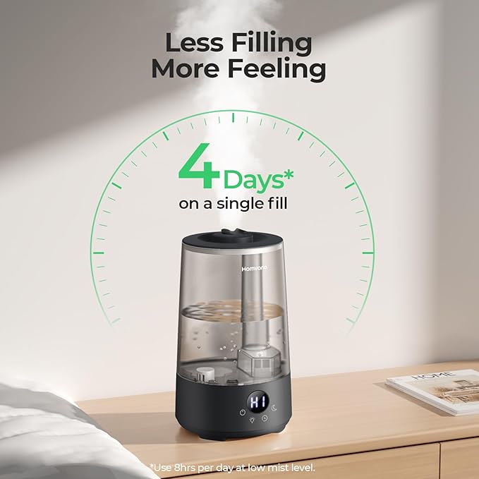 Homvana Humidifiers for Bedroom Home, 3.6L Cool Mist Top-Fill 34H Super Long Time, Quiet 23dB, Baby Humidifier, Oil Diffuser for Large Room, House, Plant, Nursery, Office, BPA FREE, Ultrasonic (Black) - Bloomnest
