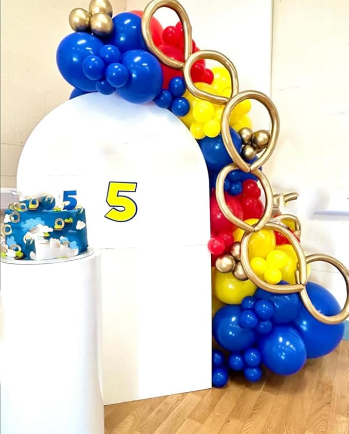 161Pcs Blue Yellow Red and Gold Balloon Garland Arch Kit - Cartoon Party Decorations with 4D Star Gold Long Balloons for Birthday Baby Shower Cartoon Carnival Circus theme Backdrop Decorations - Bloomnest