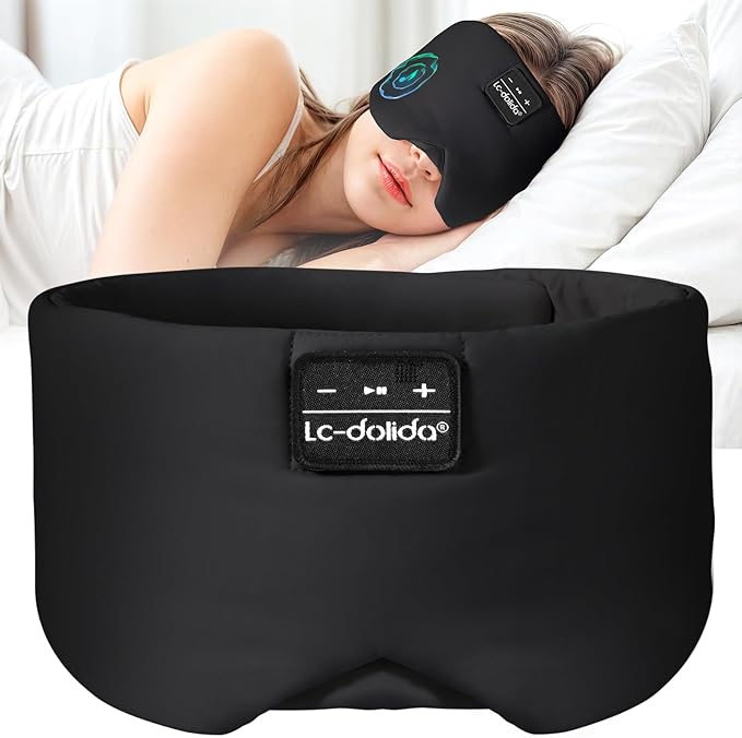 LC-dolida Sleep Mask with Bluetooth Headphones, Ice Silk Sleep Headphones with Bluetooth 5.4, Total Blackout Eye Mask for Sleeping, Sleep Soft Mask for Women Men, All Night Sleep, Travel(Black) - Bloomnest
