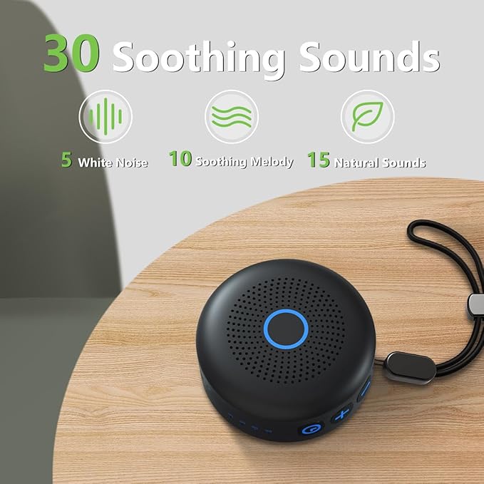 Sleepbox Portable White Noise Sound Machine 30 Soothing Sounds Rechargeable Battery Small for Travel 32 Volume Control Noise Canceling Sleep Machine Sound Therapy for Baby Kids Adults (Black) - Bloomnest