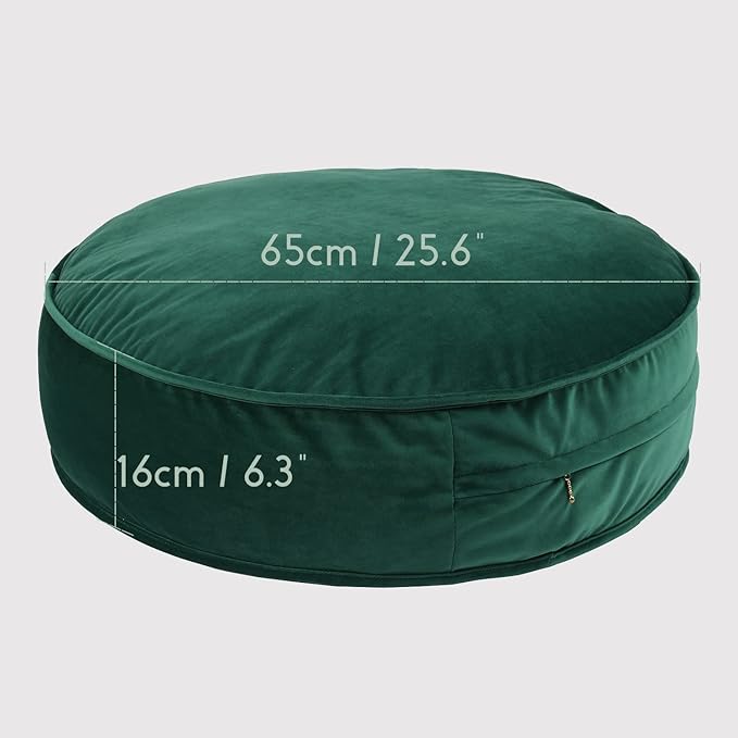 Velvet Floor Pillows Round Chair Cushion Couch Throw Pillow Soft Pouf Seat Mattress Bean Bag for Reading Nook Play Room (25.6",Green)