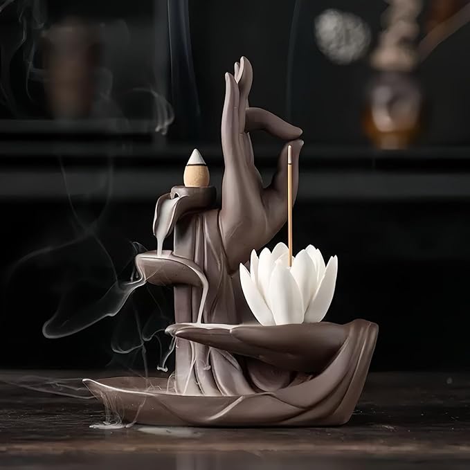 Lotus Hand Backflow Incense Burner– Ceramic Cones Incense Holder Waterfall Incense Burner & Incense Waterfall Fountain for Zen Decor Backflow Incense Cone Burner - Bloomnest