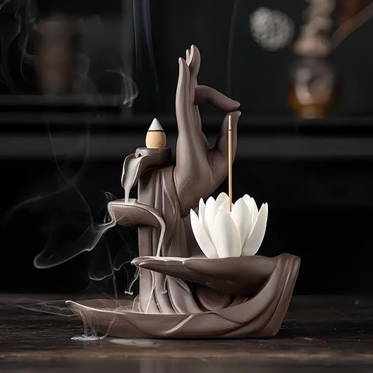 Lotus Hand Backflow Incense Burner– Ceramic Cones Incense Holder Waterfall Incense Burner & Incense Waterfall Fountain for Zen Decor Backflow Incense Cone Burner - Bloomnest