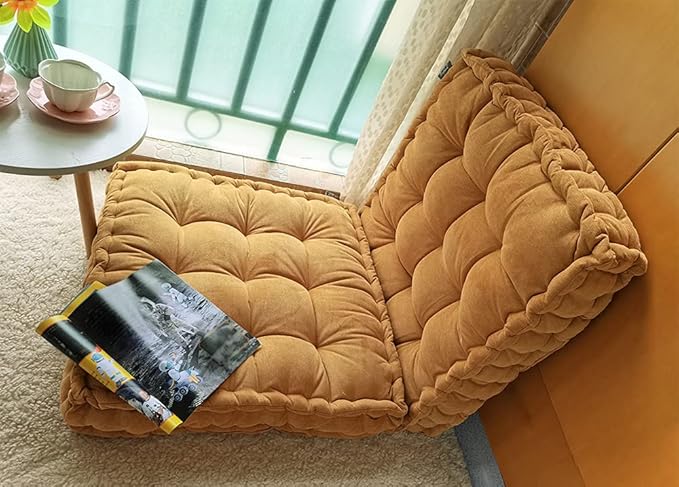 Verpert Floor Pillow 25x25 Inch, Square Meditation Cushion Floor Seating for Adults, Oversized Tufted seat Cushion Reading Nook for Kids, Yoga Meditation Pillow for Sitting on Floor (Yellow)