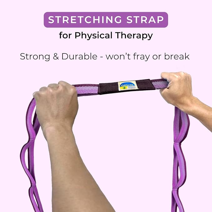 California Yoga Strap | Yoga Belt with Loops | 12 Multi Loop & Non-Elastic | Stretching Strap | Gym Workout & Exercise Bands | Physical Therapy | Improves Sitting Posture for Women & Men - Bloomnest