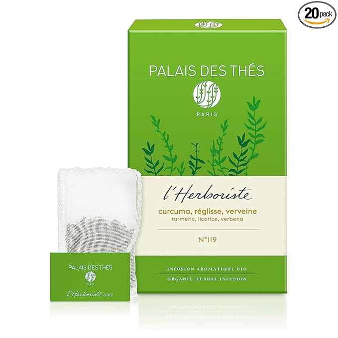 Palais des Thés Caffeine-Free Tea - L'Herboriste N°119 Organic Digestion Herbal Tea Blend Turmeric, Licorice & Verbena - Premium Tea Bags, Serves 20 Cups - Bloomnest