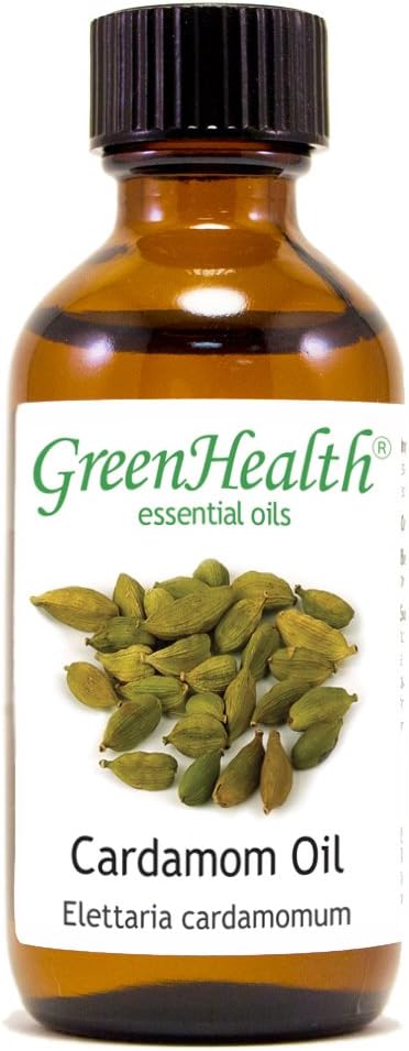 GreenHealth Cardamom Essential Oil - 100% Pure & Uncut - 2 fl oz Amber Glass Bottle w/Cap Greenals