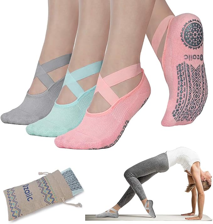 Ozaiic Pilates Socks for Women Non Slip Grip, Yoga Socks with Grippers for Barre, Hospital, Ballet, Dance, Barefoot Workout - Bloomnest