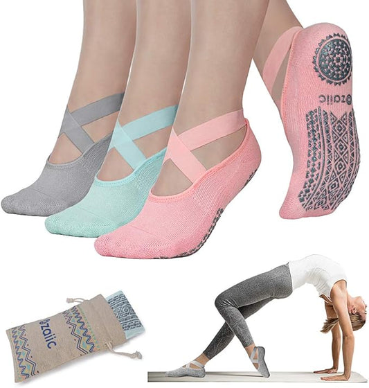 Ozaiic Pilates Socks for Women Non Slip Grip, Yoga Socks with Grippers for Barre, Hospital, Ballet, Dance, Barefoot Workout - Bloomnest