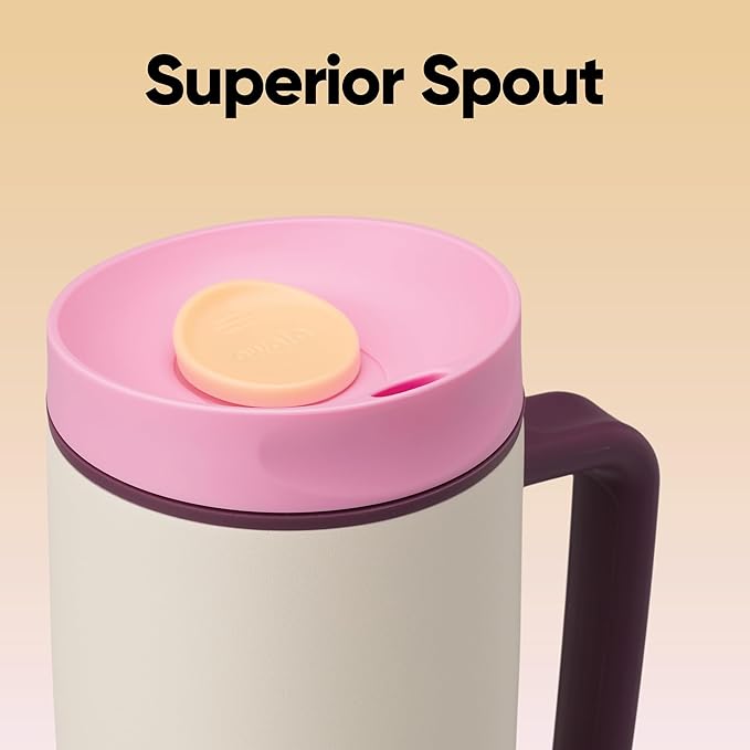 Owala SmoothSip Slider Stainless Steel Insulated Travel Mug, 100% Leak Proof, For Hot and Cold Drinks, Travel Friendly with Sliding Lock Lid, 24 oz, BPA Free, Leak Proof, Pink/Tan (Daybreak) - Bloomnest