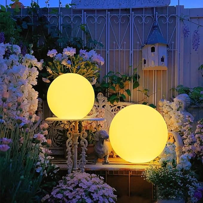 Globe Floor Lamp, 14-in Rechargeable LED Ball Light Globe Light w/Remote, Versatile Glowing Orb Mood Lamps Waterproof Outdoor Orb Lamp, Dimmable RGB Color Changing Light Up Ball for Home Garden Yard - Bloomnest