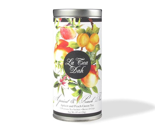 Apricot Peach Green Tea by La Tea Dah, Deliciously Fruity Peach Tea Made with Lightly Caffeinated Gunpowder Green Tea Leaves and Natural Flavoring, Premium Tea Packaged for Gifting (12 Sachets)