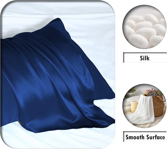 Mulberry Silk Pillowcase for Hair and Skin Standard Size 20"X 26" Pillow Case with Hidden Zipper Soft Breathable Smooth Cooling Silk Pillow Covers for Sleeping (Royal Blue,Standard,1Pcs) - Bloomnest