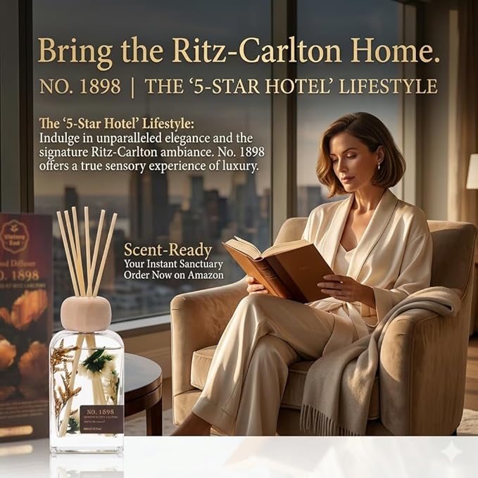 Luxury Hotel Scent Reed Diffuser 100ml (3.38oz) | No.1898 Hotel Collection Diffuser Oil Inspired by Ritz Carlton | Home, Bathroom & Office Decor | Long-Lasting Room Freshener Gift Set - Bloomnest