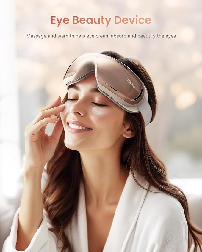 RENPHO Eyeris 3 Eye Massager with Heat and Cooling, Eye Sleep Mask with Voice Control & Ice Pack for Women/Men, FSA Eligible Items, Temple Care Device for Migraine Rosé - Bloomnest