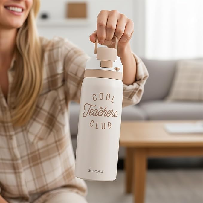 Teacher Insulated Stainless Steel Water Bottle with Straw for Sports and Travel, Cool Teachers Club, 32oz, Gifts for Women Apperciation Birthday Christmas - Bloomnest