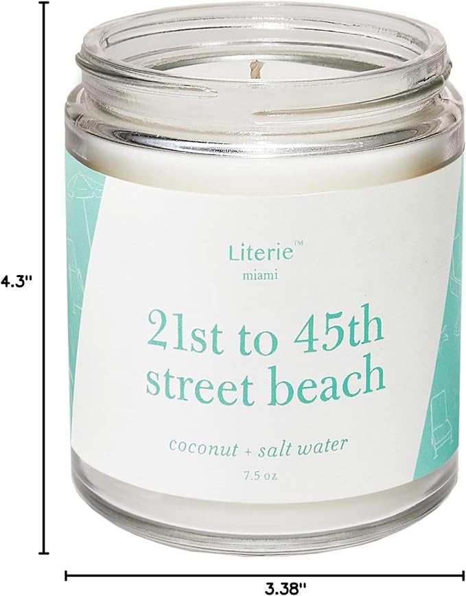 Literie Miami Inspired Scented Candle: 21st to 45th Street Beach - Coconut & Salt Water Scent, 7.5oz, 40 Hour Burn, Vegan Soy & Coconut Blend Candle for Home Decor, Gift for Women & Men - Bloomnest