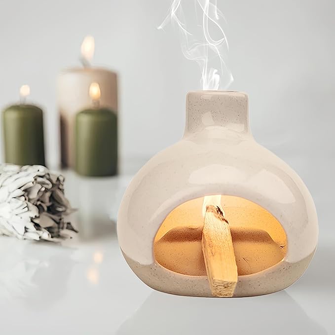 Palo Santo Holder-Mini Chimenea Incense Burner for Wood Sticks, Sage, Cones, Palo Santo Burner for Yoga Meditation Room Home Decor (Sand) GRAMSTORMAX