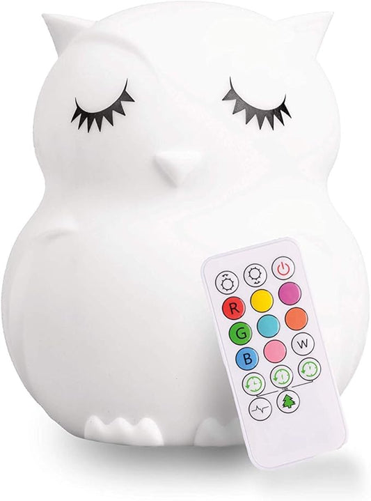 Lumipets Remote Control Silicone Night Light for Kids - Owl Design with 9 Soft Colors & Sleep Timer - Rechargeable, Battery-Operated Lamp for Bedroom | Baby Nursery, Toddler, Girls, Boys - Bloomnest