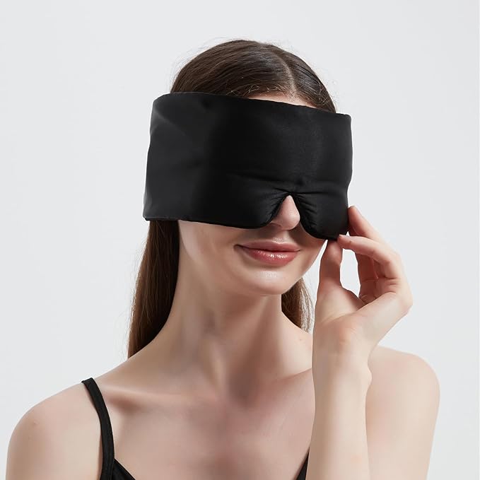 Weighted Eye Mask Silk ALASKA BEAR for Sleeping, Wraparound Style Compression, Wide Headband and Large Coverage Ears for Sound-muffling, Microwavable Beads Filled - Bloomnest