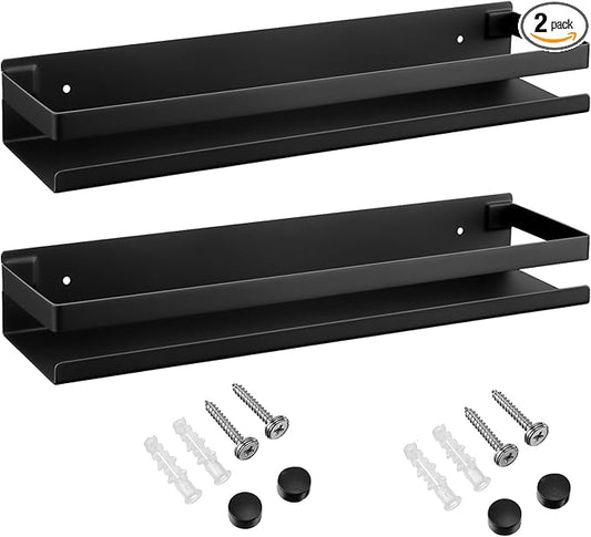 Lallisa 2 Pieces Stainless Steel Shelf Bathroom Shower Floating Shelves Wall Mounted Shower Caddy Basket Shelf Storage Organizer Shelves for Bathroom, Kitchen, Living Room (Black,11.81 Inch/ 30 cm) - Bloomnest