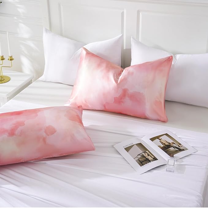 MR&HM Satin Pillowcase for Hair and Skin, Silk Satin Pillowcase 2 Pack, King Size Pillow Cases Set of 2, Silky Pillow Cover with Envelope Closure (20x40, Dream Pink) - Bloomnest