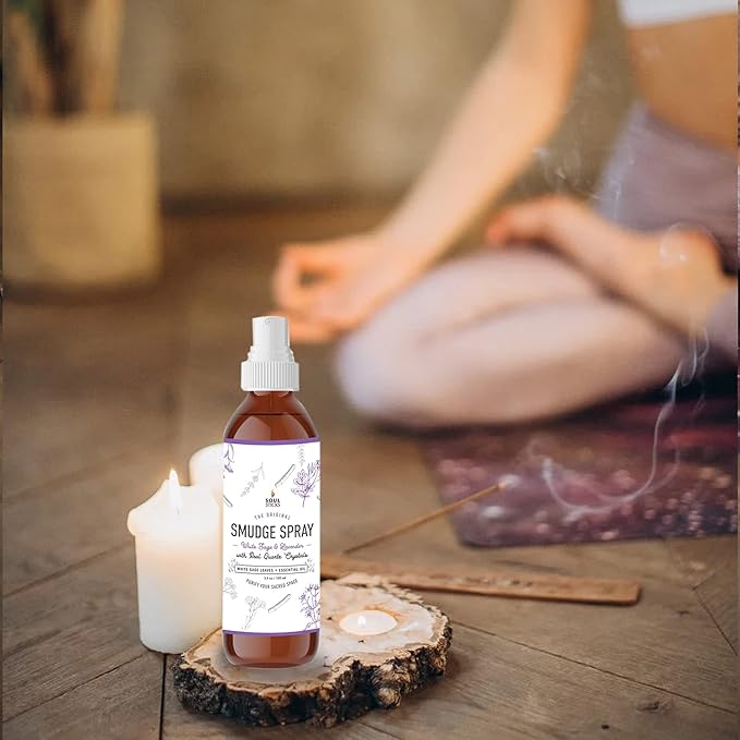 SOUL STICKS White Sage & Lavender Smudge Spray – 3.5oz Smokeless Mist with Quartz Crystals – Calming Essential Oil Spray for Sleep, Stress Relief, Meditation, and Energy Cleansing SoulSticks