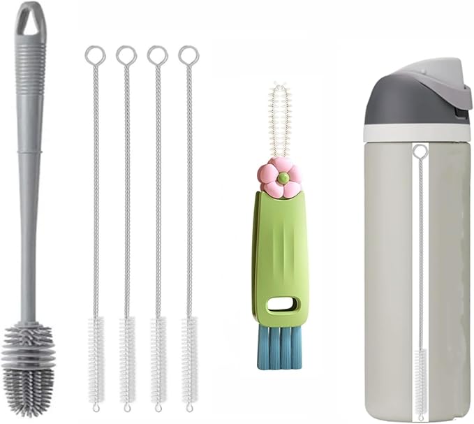 Straw Cleaner Brush Fit for Owala FreeSip 24oz/32oz/40oz, Silicone Long Handle Bottle Brush Compatible with Owala Water Bottle,Plus 3 in 1 Cup Lid Cleaning Brush GL-Auking