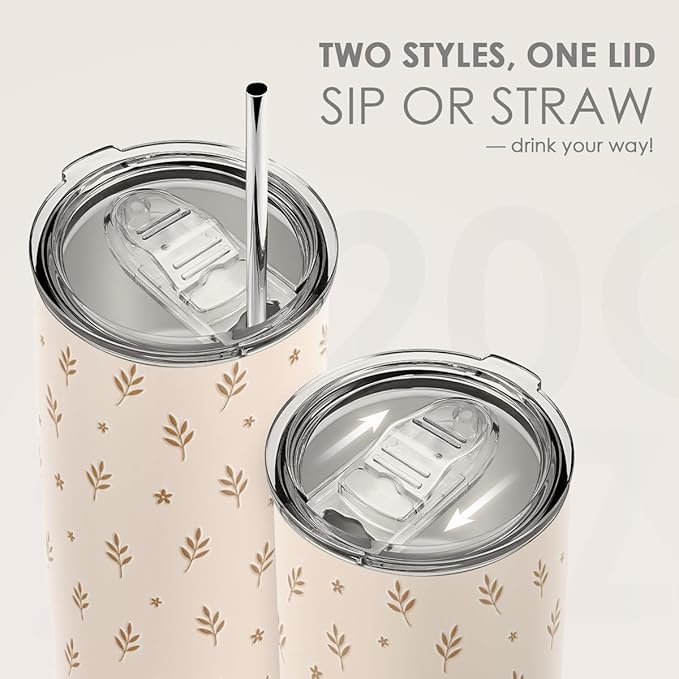 SANDJEST Botanical Tumbler 20oz, Stainless Steel Travel Cup with Lid, Insulated Coffee Mug, Botanical Gifts for Women Girls Friends Sisters on Birthday Christmas - Bloomnest