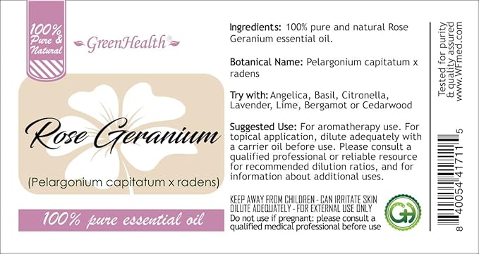 GreenHealth Rose Geranium Essential Oil - 4 fl oz Amber Glass Bottle - 100% Pure Essential Oil Greenals