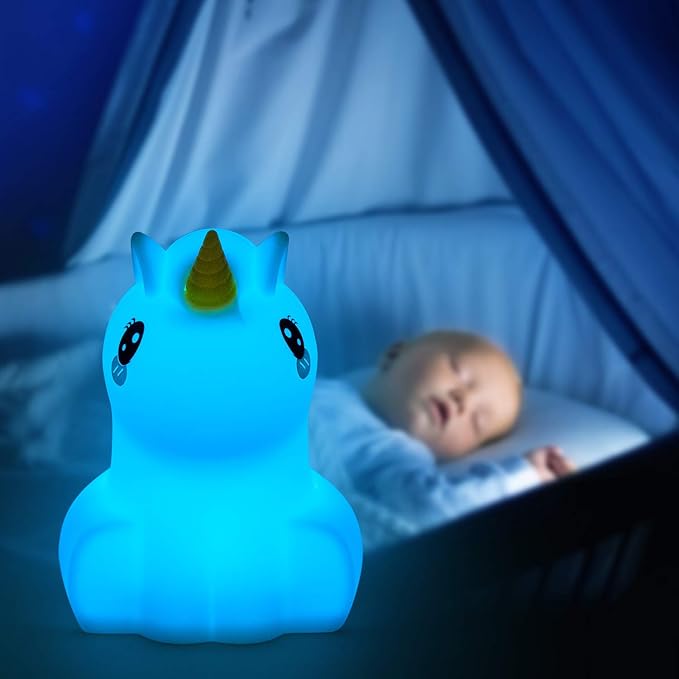 Night Lights Unicorn Nursery Lamp, Children Silicone Bedside Lighting Decorative Bedroom - Eye Caring, Adjustable Brightness & Color, Time Setting, Children's Gift Birthday Presents - Medium - Bloomnest