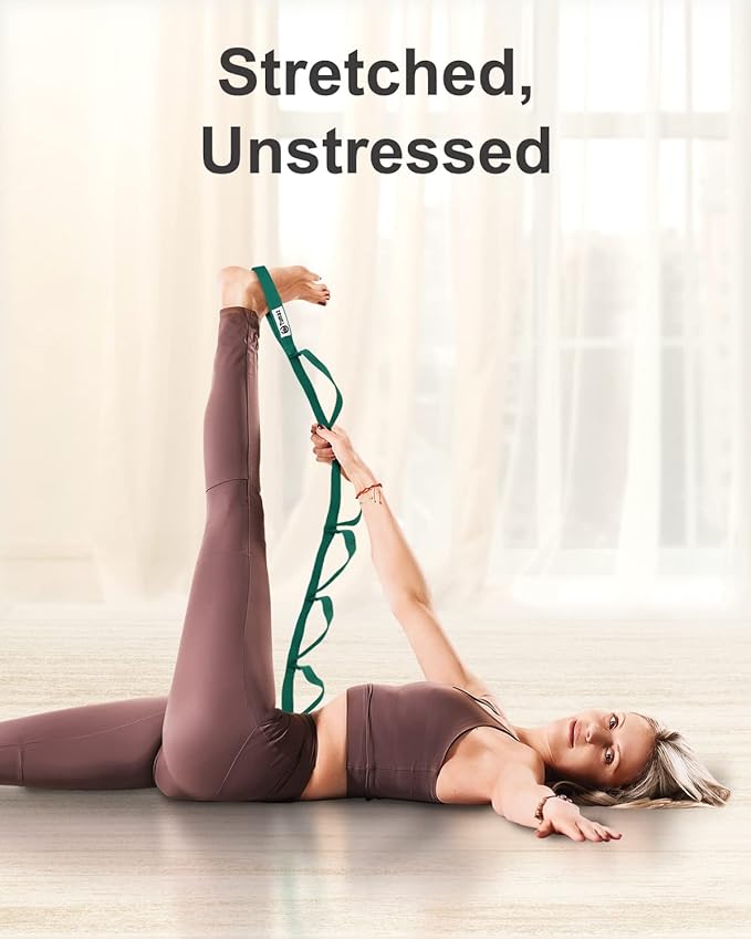 Tumaz Stretching Strap - 10 Loops & Non-Elastic Yoga Strap - The Perfect Home Workout Stretch Strap for Physical Therapy, Yoga, Pilates, Flexibility - [Extra Thick, Durable, Soft] - Bloomnest