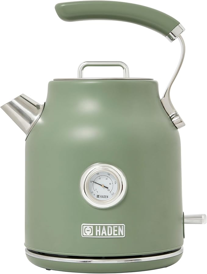Haden Dorset 1.7 Liter Stainless Steel Electric Kettle, Hot Water Kettle with 360-Degree Base and Auto Shutoff, Cedar Green & Chrome - Bloomnest