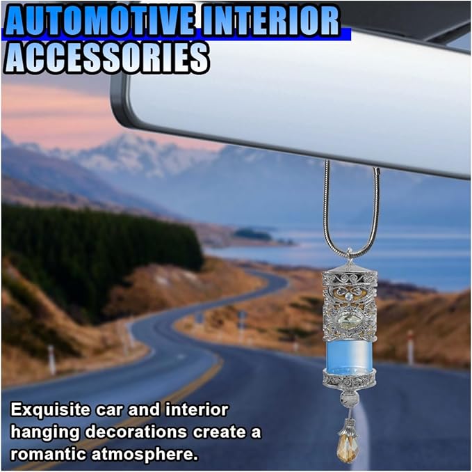 Hanging Car Air Freshener Diffuser, Refillable Essential Oils Empty Perfume Bottle, Alloy Car Aromatherapy Fragrance Perfume Pendant Bottle, Universal Car Interior Ornaments Decor (Silver) - Bloomnest