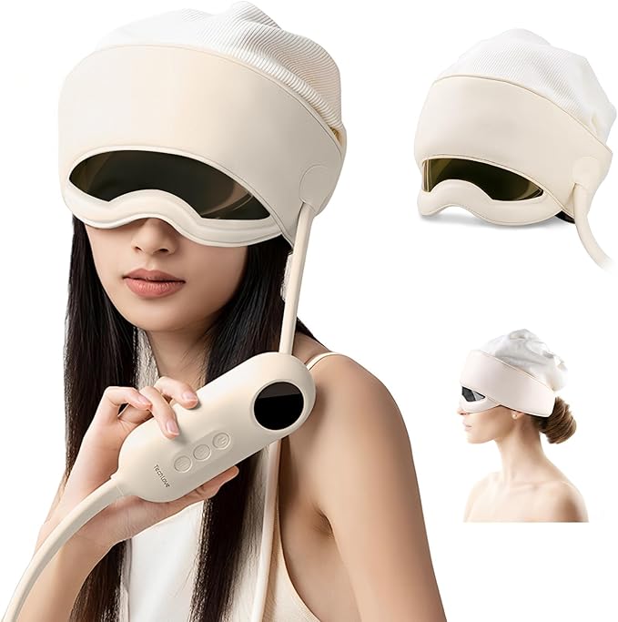 Electric Head Massager for Headaches, Eye Massager with 6-Level Heat, 6-Zone Kneading Temple Massager & Migraine Massager, Rechargeable Head and Eye Massage for Stress Relax, White ArtmoryUSCandles