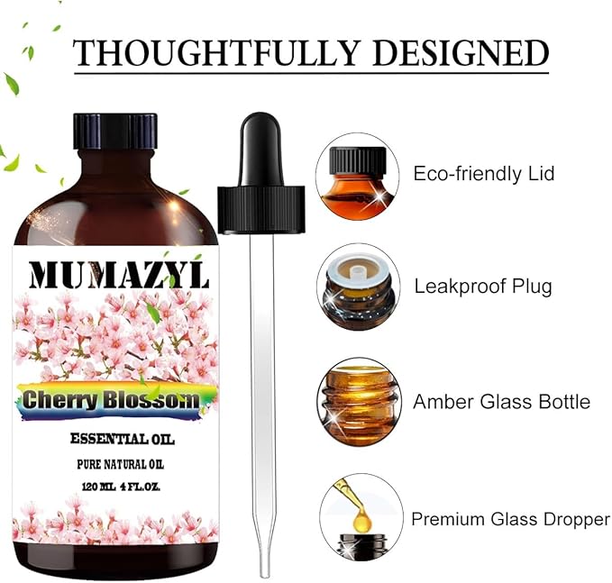 Cherry Blossom Essential Oil, Cherry Blossom Oil 4 Fl Oz 120ML for Diffuser Humidifier Yoga Cleaning DIY Candle Soap Making Essential Oils - Bloomnest