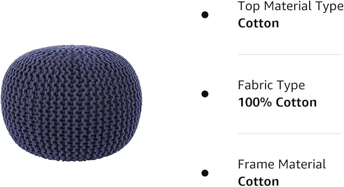 REDEARTH · Round Pouf Foot Stool Bean Bag Ottoman - Cable Knitted Cord Boho Pouffe - Poof Accent Bean Bag - Handmade by Artisans for Living Room - Bedroom (19.5"x19.5"x14") - Navy Blue - Bloomnest