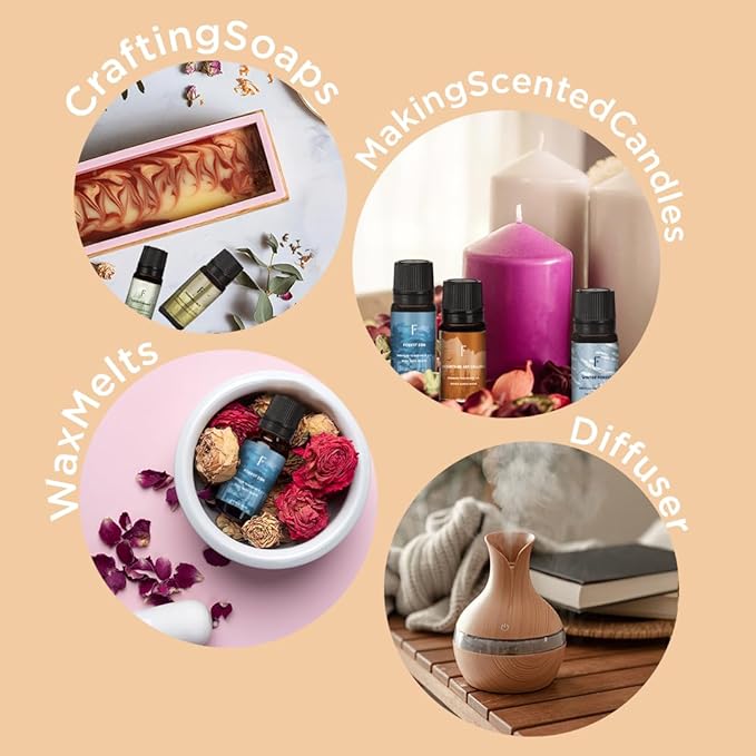 Folkulture Essential Oils for Home | Set of 6 (0.34 fl oz x 6) Sandalwood Essential Oil, Palo Santo Diffuser Oils for Relaxation | Pine & Cedar Oil Scents | Eucalyptus & White Sage Oil for Women - Bloomnest