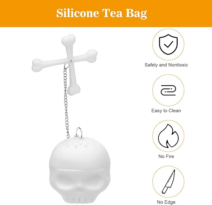 Leaf Tea Infuser, Silicone Tea Strainer, Coolrunner 2 Pcs Tea Bones Skull Tea Filter Diffuser for Loose Leaf Leaves, Mugs and Teapots
