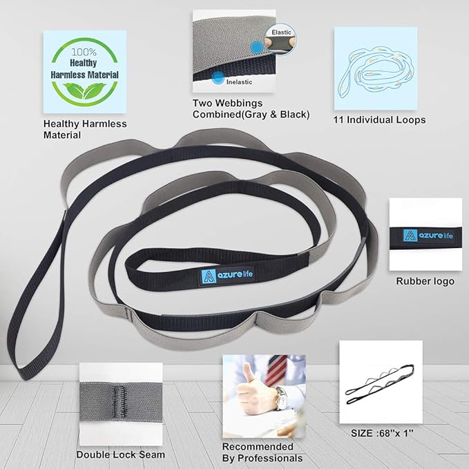 Premium Durable Stretch Straps with Loops, Stretching Strap for Physical Therapy, Multi-Loop Yoga Strap Fitness Exercise Strap for Yoga, Pilates, Dance, Flexibility&Exercise - Bloomnest