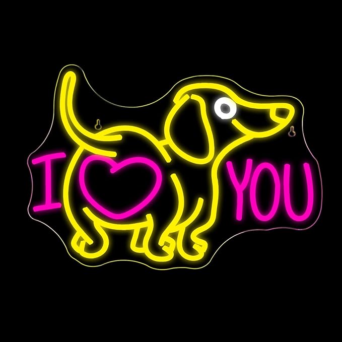 Lucunstar Dog Neon Sign I Love You Neon Signs for Wall Decor Dog LED Light for Pet Shop Wall USB Connectivity Adjustable Brightness Pink LED Sign for Party Decor Gifts for Animal Lover Valentine's Day - Bloomnest