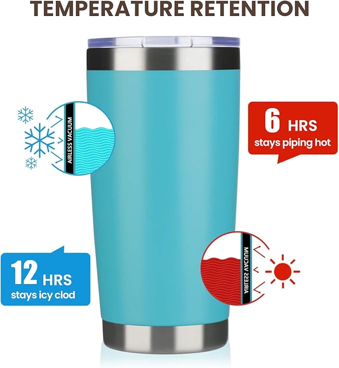 MEWAY 20oz Tumbler 8 Pack Double Wall Vacuum Insulated Travel Mug Bulk, Stainless Steel Tumblers with Lid and Straw, Durable Powder Coated Coffee Cups for Cold & Hot Drinks (Light Blue, 8) - Bloomnest