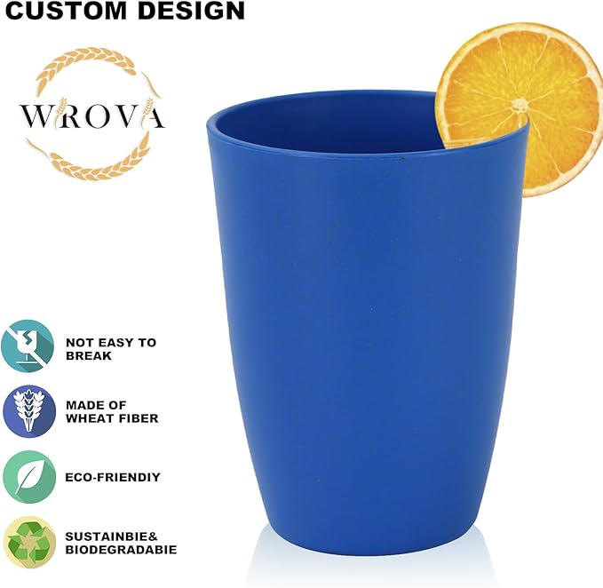 Wheat Straw Cups 8 PCS Good Alternative to Plastic Reusable Cups 12 oz Unbreakable Drinking Cup Reusable Dishwasher Safe Water Plastic Glasses - Ocean Series - Bloomnest