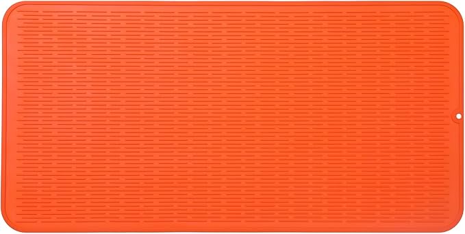 Silicone Dish Drying Mat for Multiple Usage,Easy clean,Eco-friendly,Heat-resistant Silicone Mat for Kitchen Counter or Sink,Refrigerator or Drawer Liner Orange 5XL 36inches x 18inches - Bloomnest