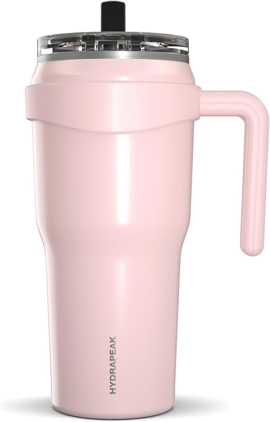Hydrapeak Roadster 40oz Stainless Steel Tumbler Double Wall Vacuum Insulated Water Bottle With Handle And 2 in 1 Straw Lid (Seashell) - Bloomnest