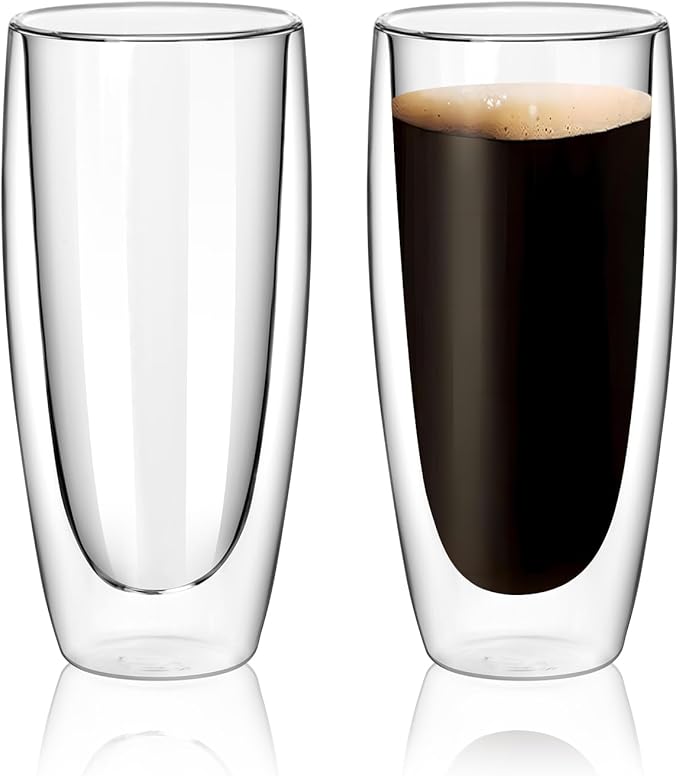 18.5oz Glass Coffee Mugs Set of 2, Double Walled Espresso Cups for Latte Cappuccino Cocoa Milk Cafe Juice, Clear Glass Tea Cup Set Glassware Gift for Christmas Birthday (18.5oz-2Pack) - Bloomnest