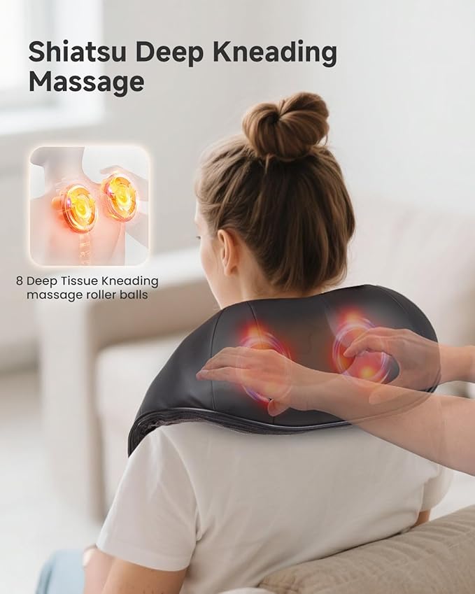 Snailax Shiatsu Neck and Back Massager with Heat, Neck and Shoulder Massager, Deep Kneading Electric Massage Pillow for Shoulder, Back, Leg Muscle for Home & Office, Gifts for Dad